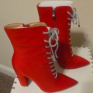 Vibrant Red Lace-Up Ankle Boots